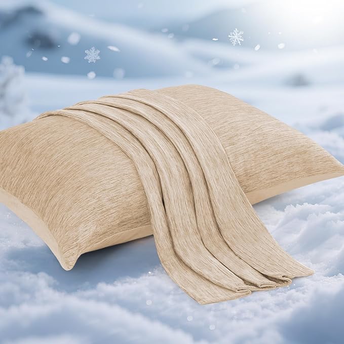 Elegear Cooling Pillow Cases for Hot Sleepers, Japanese Q-Max 0.5 Cooling Pillowcases, Both Sides[Cooling/Cotton], Breathable Soft Pillowcase for Hair and Skin, Set of 2-Beige (Standard (20" x 26"))