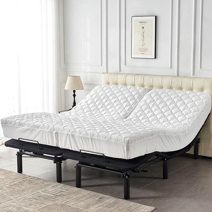 Quilted 28-30" Split Top California King Mattress Protector Pad for Adjustable Beds with Upper Flex Head Waterproof Padded Topper Noiseless Fitted Matress Cover