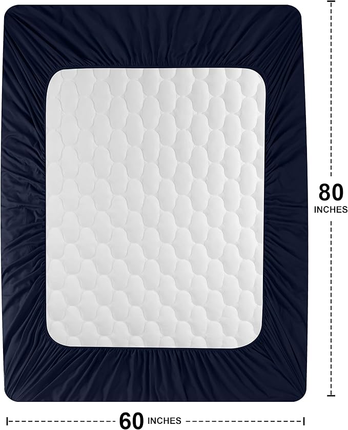 Utopia Bedding Waterproof Mattress Protector, Queen Mattress Pad, Noiseless Quilted Fitted Cover with Deep Pocket Stretches up to 16 Inches (Navy)