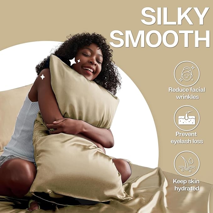 MR&HM Satin Pillowcase for Hair and Skin, Silk Satin Pillowcase 2 Pack, Queen Size Pillow Cases Set of 2, Silky Pillow Cover with Envelope Closure (20x30, Golden Bronze)