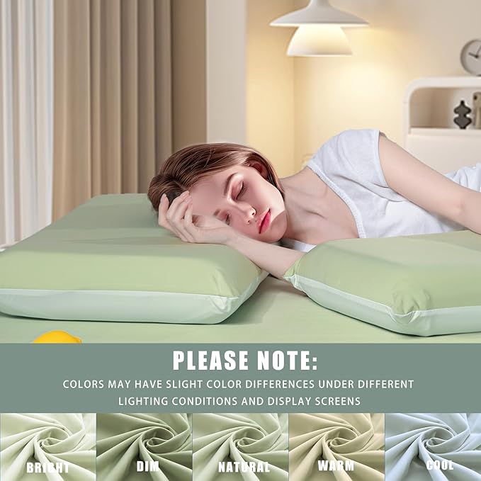 TELUS Cooling Pillowcases for Hot Sleeper King Size 2-Pack, Silky Soft Breathable Pillow Case with Envelope Close, Stay Cool Pillow Cover for Night Sweats, 20x36 Inch, Green