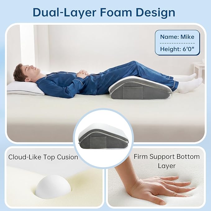 Vekkia Knee Wedge Pillow for Back Sleeping, Dual-Layer Knee Pillow with Dual Handles, Adjustable Elevation Pillow for Legs Post-Surgery, Knee Support, Lower Back Pain Relief, Blood Circulation