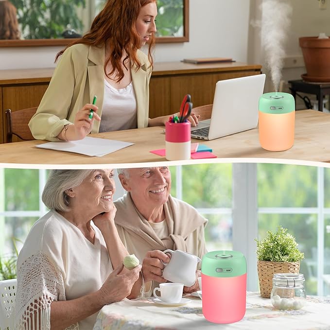 Portable Small Humidifier, 650ml Colorful Mini Humidifier for Bedroom, Office Desktop, Baby Room, Plants, Cool Mist Humidifiers(Green)