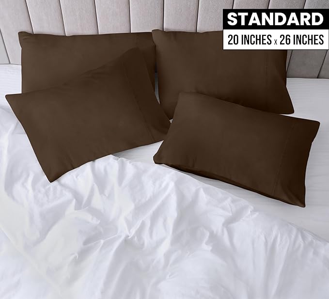 Utopia Bedding Standard Pillow Cases - 4 Pack - Envelope Closure - Soft Brushed Microfiber Fabric - Shrinkage and Fade Resistant Pillow Covers Standard Size 20 X 26 Inches (Standard, Brown)