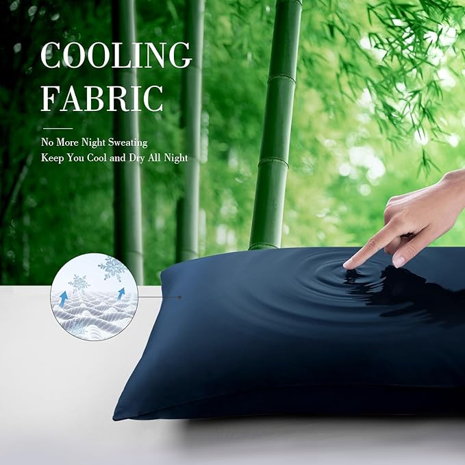 WishSmile Cooling Pillowcases Standard Pillow Cases Set of 2,Hair and Skin Friendly,Navy Blue,20x26 inches