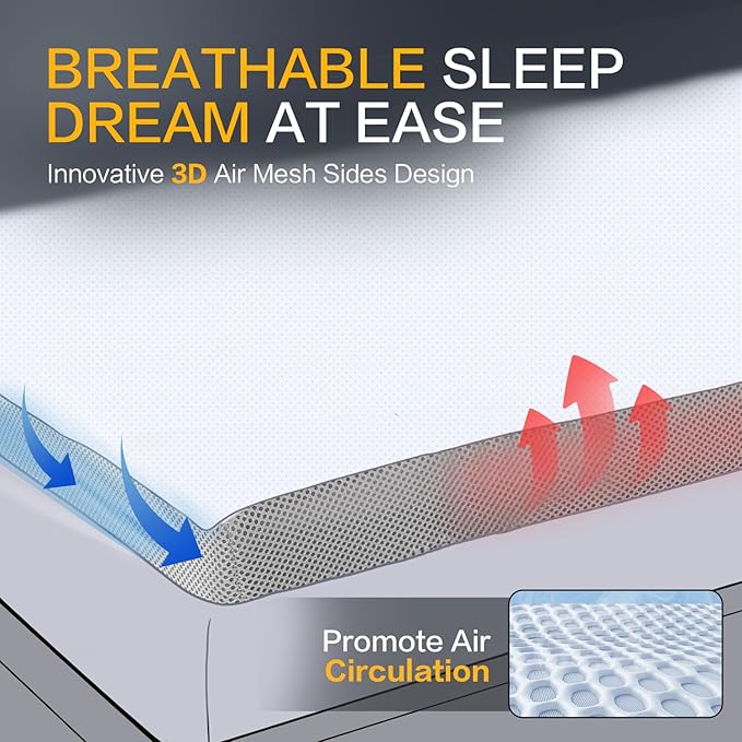 SAPHREAS 3 Inch Memory Foam Mattress Topper Twin Size with Soft Ventilated Mattress Pad Cover, Egg Crate Bed Topper for Back Pain & Pressure Relief, CertiPUR-US Certified