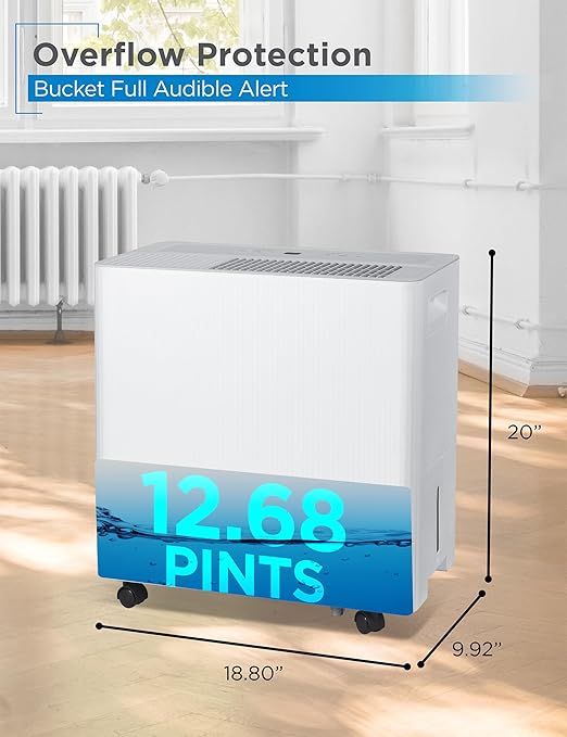BLACK+DECKER Portable Dehumidifier, Extracts 50-Pint Per 24-Hours, Dehumidifier up to 4500 Sq. Ft. Coverage, 12.68-Pint Bucket, Energy Star Certified, BDM50WCDA, White