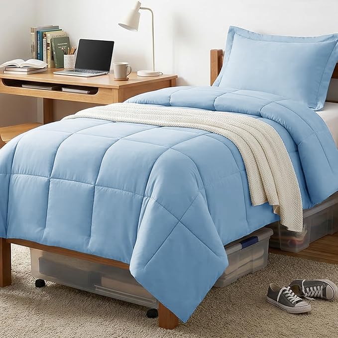CozyLux Twin/Twin XL Comforter Set Baby Blue - 270GSM Box Stitched Bedding Set for College Dorm & Back to School, Lightweight All Season for Teen Boys, Girls, 2 Pcs with Comforter and Pillow Sham
