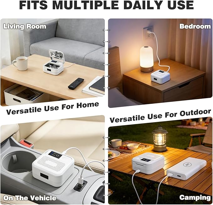 Hearing Aid Dryer Dehumidifier, with UV C Sanitizer Light, Automatic Shut-Off Dryer Box, Fast Drying, Ultra-Quiet and Portable for Hearing Aids, Earbuds, AirPods, Amplifiers, Earbuds, White