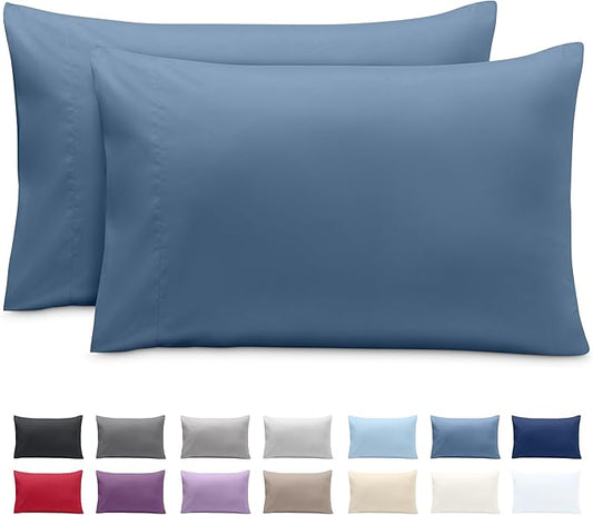 Bare Home Microfiber Pillow Cases - Queen Size Set of 2 - Cooling Pillowcases - Double Brushed - Easy Care - Envelope Closure (Queen Pillowcase Set of 2, Coronet Blue)