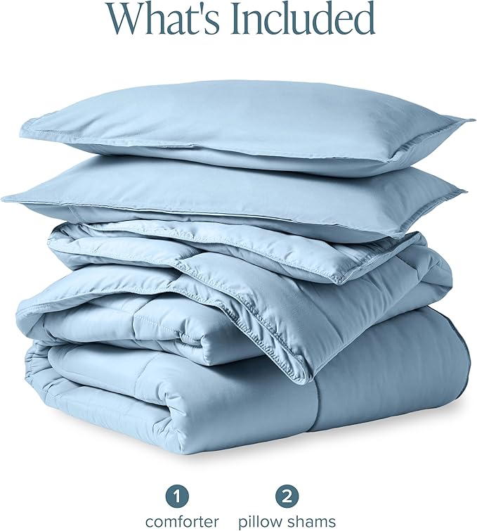 Bare Home Comforter Set - California King Size - Ultra-Soft - Goose Down Alternative - Premium 1800 Series - All Season Warmth (California King, Light Blue)