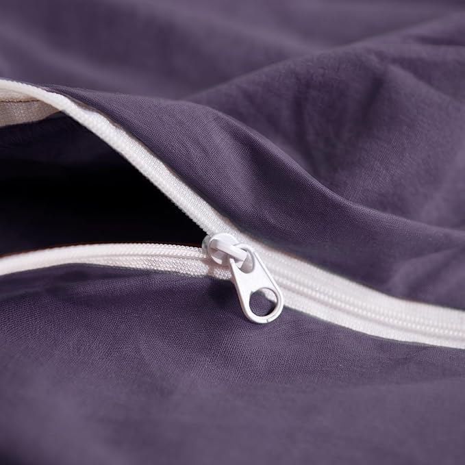NEXHOME PRO 100% Washed Cotton Duvet Cover King Size, Ogranic Natural Linen Feel Breathable Bedding Set with Zipper Closure, 3 Pieces Duvet Cover Set Eggplant (No Comfortert) 10490