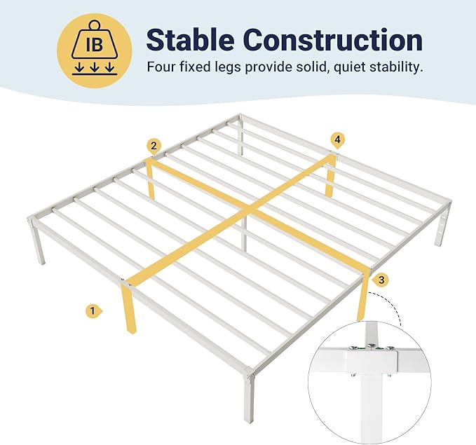 Allewie King Size Bed Frame, 14 inch Metal Platform Beds with Storage Space, No Box Spring Needed and Easy Assembly, White