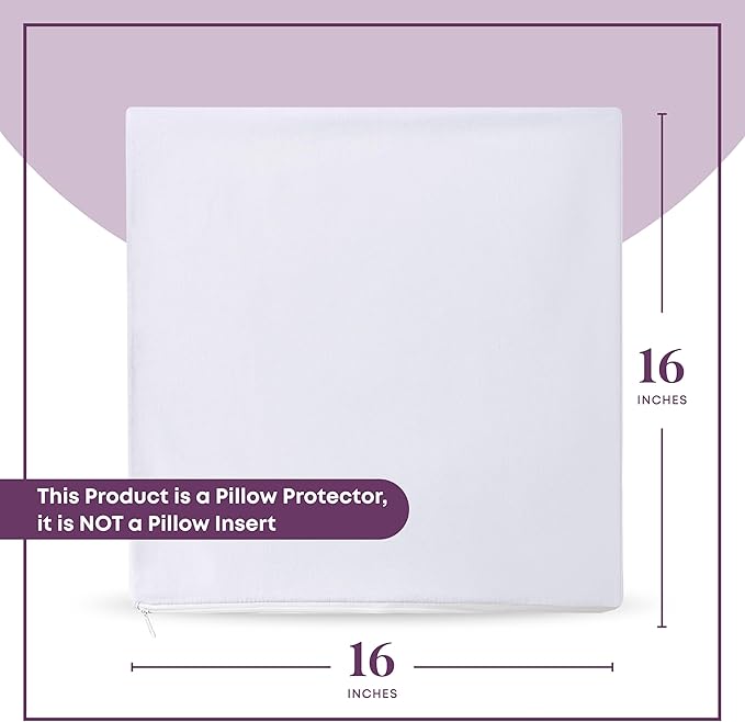 CIRCLESHOME Throw Pillow Protectors - 100% Cotton Breathable Pillowcases - 16 X 16 Square Pillowcases - Protects Pillows from Dirt, Dust and Debris (Square Pillow - 2 Pack- 16x16)