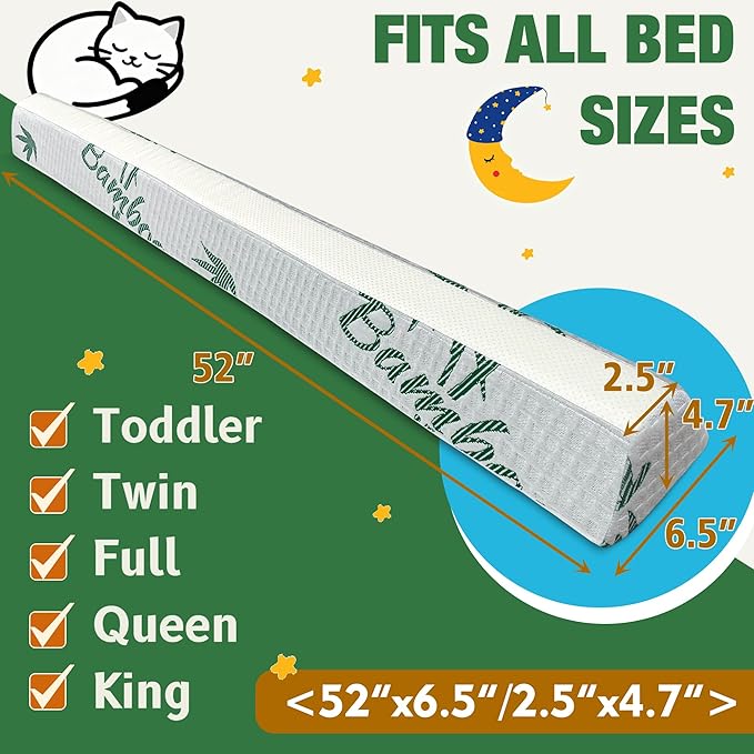 Baby Bed Bumpers for Toddlers with Adjustable Band, Foam Bed Guard Rail for Kids Bed Twin Full Queen King Size Bed, 1 Pack