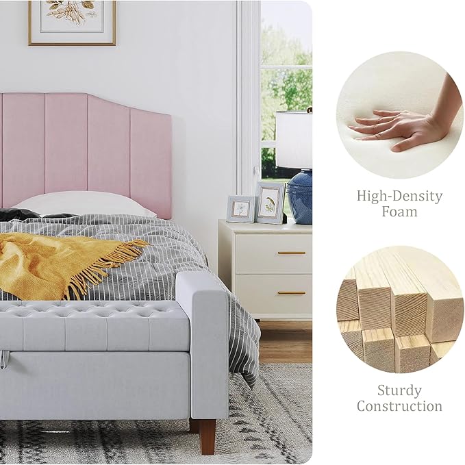 Furpopup Velvet Queen Size Headboard, Upholstered Headboard Queen/Full Size Wall Mount and Bed Frame Mount, Featuring High-Density Sponge Padding Luxury Texture Easy Assembly Comfort Style-Pink