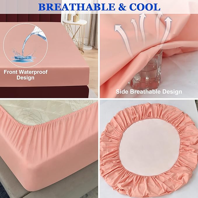 Sufdari Cal King Mattress Protector,Waterproof Mattress Protector,Fitted Sheet Style Mattress Cover with 18" Deep Pocket,Washable and Comfortable-Light Pink,California King