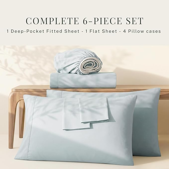 Hearth & Harbor Bed Sheets, Luxury Soft 6 Piece Bed Sheet Set Extra Deep Pocket Fitted Sheets Fits Mattress up to 21", Double Brushed Bedding Sheets & Pillowcases,