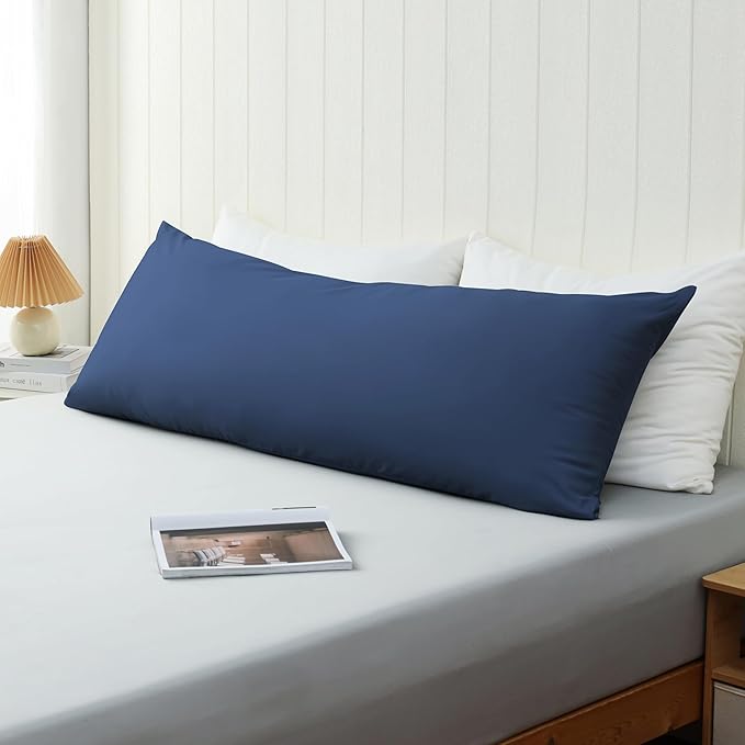 100% Cotton Soft Body Pillow Protectors with Invisible Zipper 20X54 Inches Body Pillow Cases, 600 Thread Count Soft Pillow Cases, Navy Blue Color 1-Pack