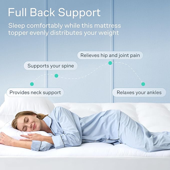 Niagara Sleep Solution Cloud-Like Queen Mattress Topper - 100% Cotton Top Mattress Pad for Back Pain Relief - Breathable & Naturally Cooling for Hot Sleepers, White