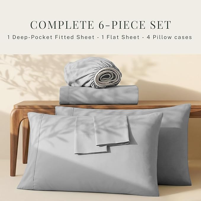 Hearth & Harbor Extra Deep Pocket Sheets - Fits Mattress 18-24 Inches Deep - Extra Deep Pocket Twin Sheets Sets - 4 Piece Twin Size - Silver