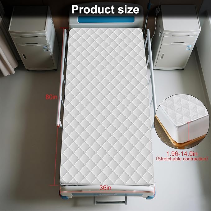 Waterproof Hospital Mattress Cover Protector Bed Sheet 36" x 80" x 9" Hospital Grade Incontinence Protection, Breathable Fabric for Elderly, Adults Machine Washable