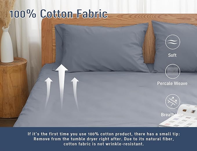 Pillow Cases, Standard Queen Size Cotton Percale Weave Pillowcases, Pre-Shrunk Breathable and Hypoallergenic Pillowcases, Set of 2 (2 Piece Standard/Queen 20 Inch x 30 Inch, Dark Gray)