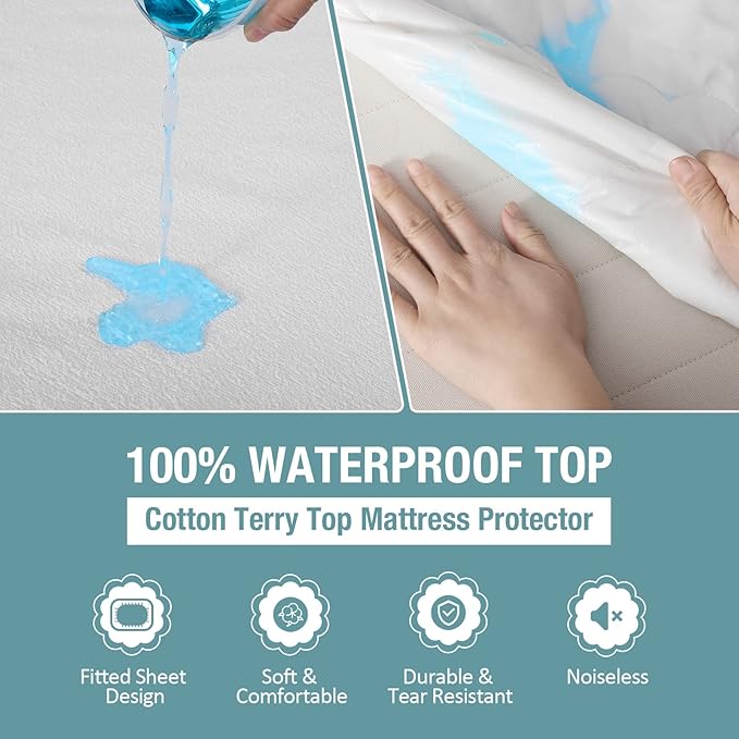 Bedecor California King Mattress Protector,Waterproof Cotton Terry Cover, Breathable and Soft for Babies, Pregnant Women, and Incontinence, Fits 9-18 Inch Deep Pocket (72"x84")
