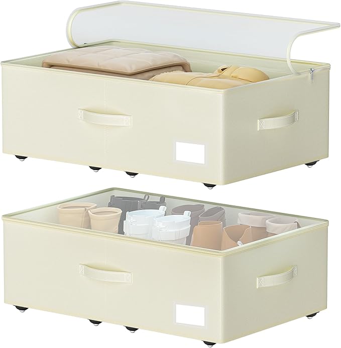 EE-RoomWorld Under Bed Storage with Wheels, No Assemble Required 10 inches height Under Bed Storage bins,Large capacity Rolling Underbed Shoe Storage containers，dorm underbed storage drawers