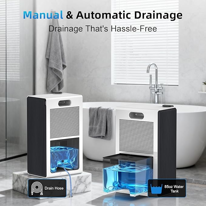 98 OZ Small Dehumidifier for Home 1000 Sq Ft, Quiet Dehumidifier with Drain Hose, Auto Shut-Off, Sleep Mode, 7-Color Light for Basement, Bedroom, Bathroom, Closet, RV (Cream Black)