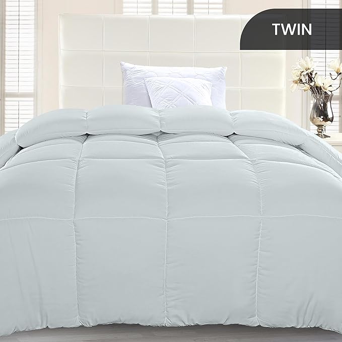 Utopia Bedding Twin Comforter Duvet Insert, Quilted Light Grey Comforter with Corner Tabs, Box Stitched Down Alternative Comforters Twin Size 64 x 88 inches
