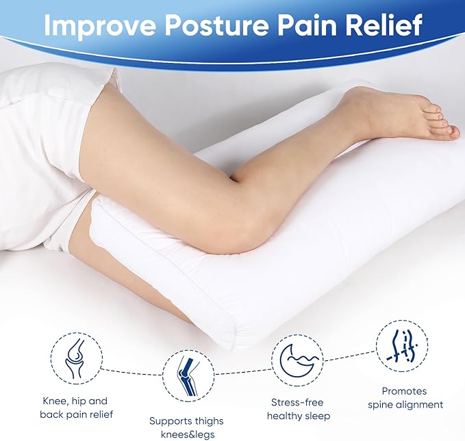 MINUPWELL Knee Pillow for Side Sleepers, 4" Leg Pillow for Side Sleeping, 100% Cotton Fabric Pillow for Between Knees While Sleeping - High Support Alternative for Relieving Leg, Back, and Knee Pain