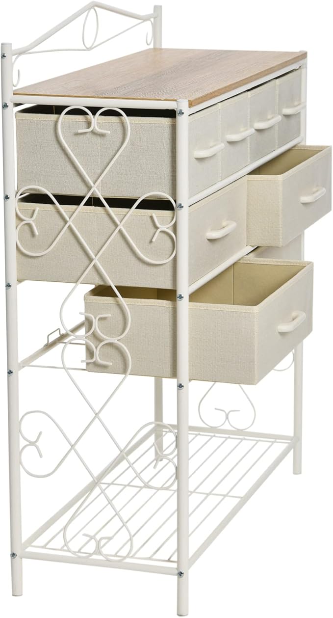 Household Essentials Coastal Oak & Iron Vintage 8-Drawer Sideboard
