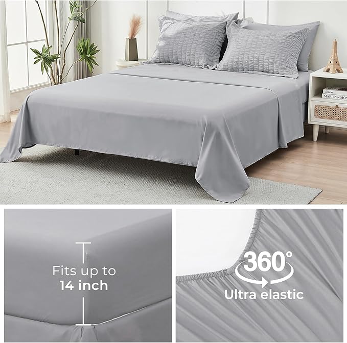 HYMOKEGE Light Grey California King Comforter Set Seersucker 7 Pieces, All Season Luxury Bed in a Bag for Bedroom, Bedding Set with Comforters, Sheets, Pillowcases & Shams