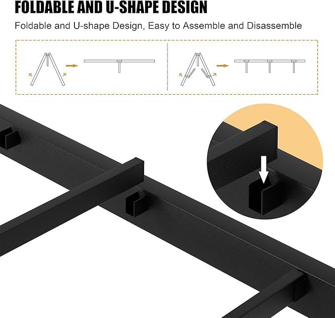 Shintenchi Full Size Metal Platform Bed Frame with Headboard & Footboard, Steel Slat Mattress Foundation, Under Bed Storage, Noise-Free, No Box Spring Needed, Black Square