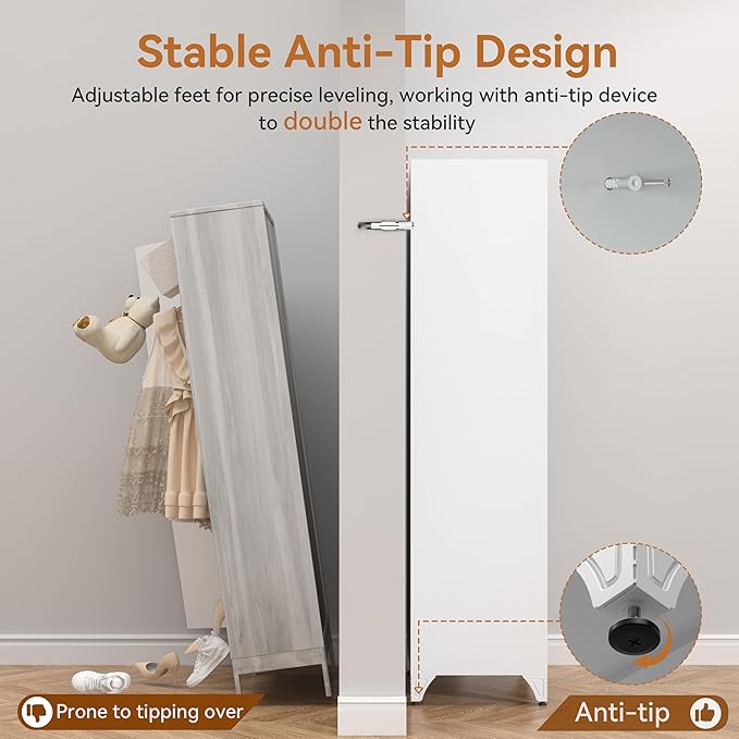 Polup Metal Armoire Wardrobe Closet with Mirror, 71" Tall Steel Clothing Storage Cabinet with 2 Doors, Hanging Rod and Adjustable Shelves, Freestanding Clothes Organizer for Bedroom, Office, White