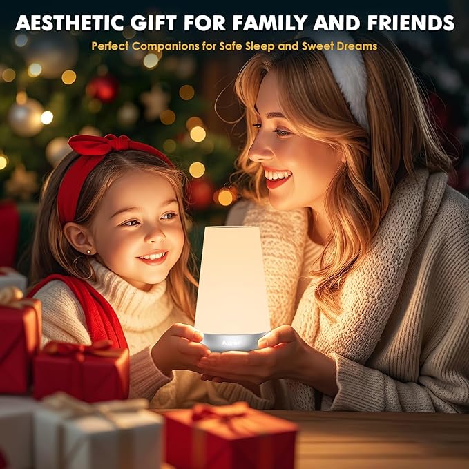 Auxmir Rechargeable LED Night Light, Touch & Remote Control Bedside Lamp with 13 Colors, 5 Brightness Levels, Portable Table Lamp for Kids Baby Nursery, Bedroom, Bathroom, Camping, Silver
