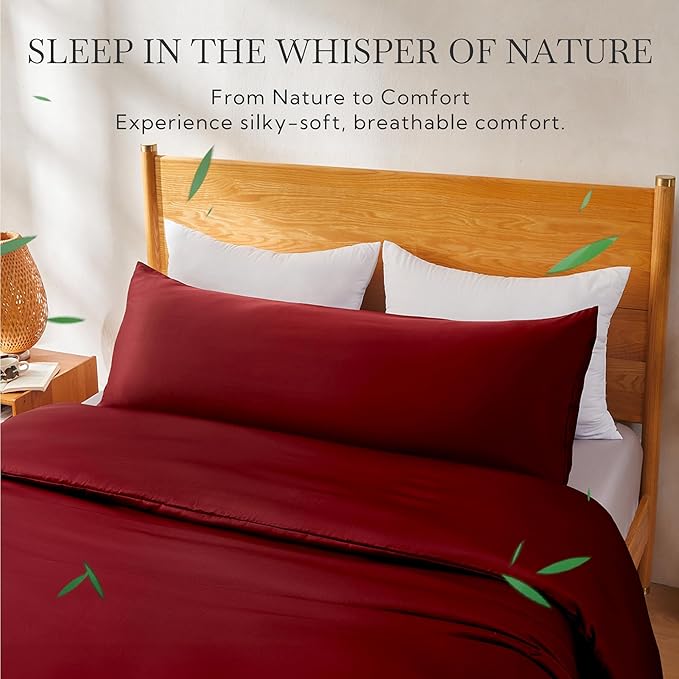 MR&HM Cooling Body Pillow Case 20"x54", Body Pillow Cover for Hot Sleepers, Breathable & Moisture Wicking, Soft Envelope Long Pillowcase, Rayon Derived from Bamboo & Polyester Blend, Burgundy