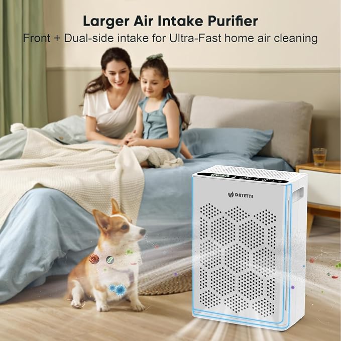 DAYETTE Air Purifiers for Home Large Room Up to 2400 Ft² with HEPA 14 Filter, Pet Air Purifier with Washable filter for Bedroom with Fragrance, Air Cleaner for Smoke Dust Pets Hair Odor, Pearl White