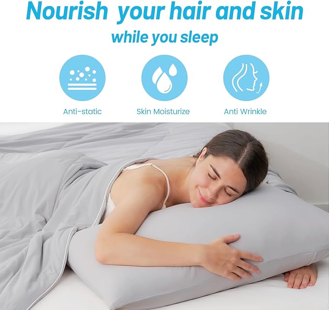 Cozy Bliss Cooling Pillow Cases for Hot Sleepers, Q-Max>0.45, Queen Size Set of 2, Soft & Silky Pillow Covers with Envelope Closure,Gift, Light Gray, 20x30 Inches