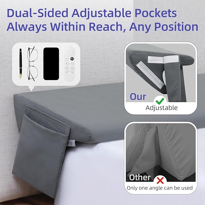 Vekkia 2-in-1 King Bed Wedge Pillow for Headboard Gap, Mattress Gap Filler Pillow to Cover 0-6" Gap, Bed Wedge Gap Filler with High-Density Foam, Removable Washable Cover, Gray, 76"x10"x8.5"