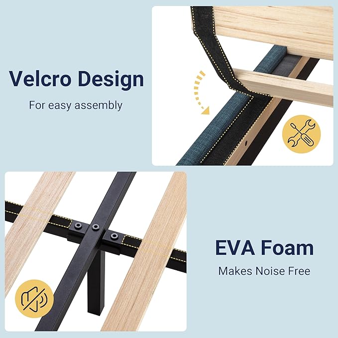 Allewie Twin Size Platform Bed Frame with Fabric Upholstered Headboard and Wooden Slats Support, Fully Upholstered Mattress Foundation/No Box Spring Needed/Easy Assembly, Navy Blue