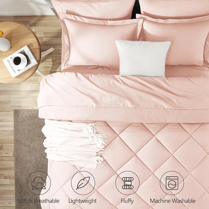 CozyLux Full Size Comforter Sets Blush Pink - 7 Pieces Bed in a Bag Full, Luxury Soft Bed Set for All Seasons, Bedding Set with Down Alternative Comforter, Sheets, Pillowcases & Shams