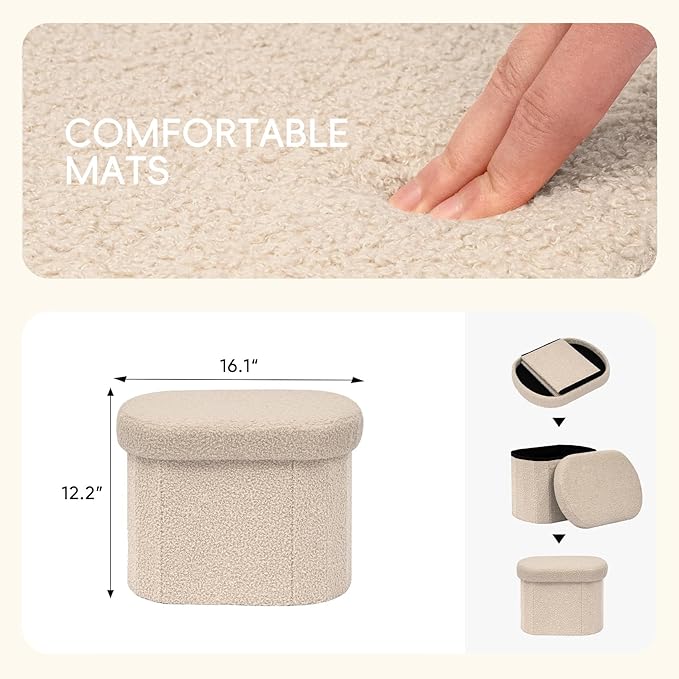 PINPLUS Storage Ottoman Boulce Tufted Folding Small Ottomans Bench Foot Rest with Storage 16.1"x12.2"x12.2" (Beige)