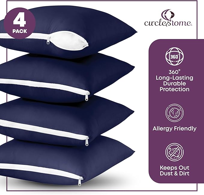 CIRCLESHOME Circles Home, 100% Cotton Zippered Throw Pillow Protector (2, Navy, 18x18)