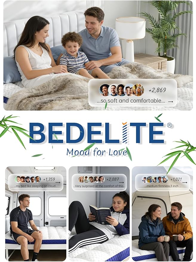BEDELITE Full Mattress Topper 3 Inch Thick Mattress Pad, Plush Pillow Top Bed Cover with Elastic Deep Pockets Up to 6-24 Inch for Pressure Relief, Shredded Memory Foam Filling