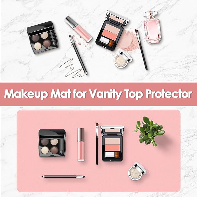 Makeup Mat for Vanity to Protect Desk Top 23.6 x 11.8in, Dual-Sided Makeup Mat, Easy to Clean Desk Pad - Waterproof and Oilproof Vanity Accessories (Fairy Pink and Blue)