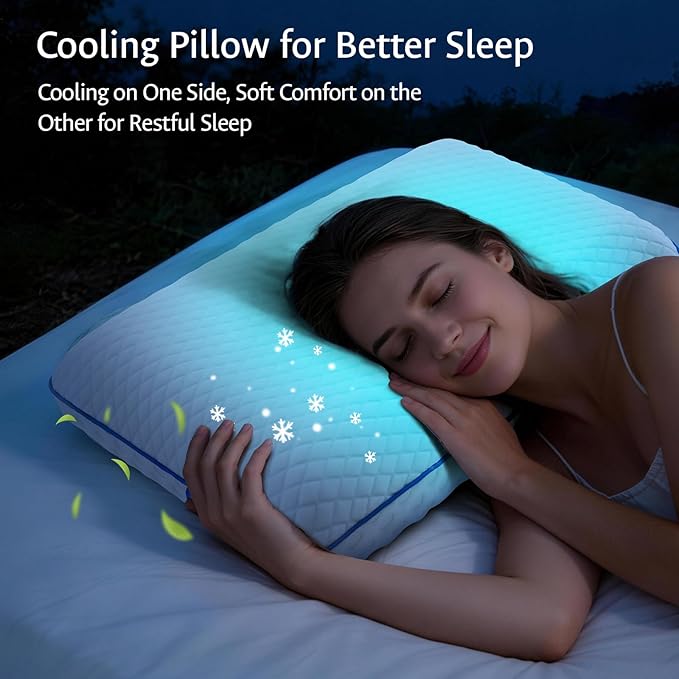 Cooling Gel Memory Foam Pillows for Sleeping Standard Size, Bamboo Rayon Bed Pillow for Back Side Sleeper, Medium Firm Contoured Support for Neck Shoulder Pain Relief, Washable Breathable Dorm Twin XL