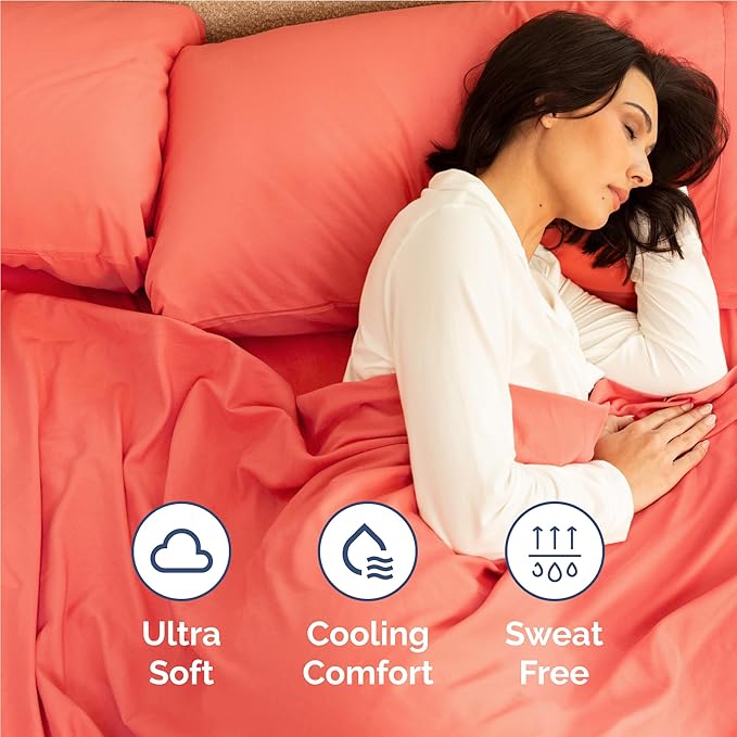 Full 6 Piece Sheet Set - Comfy, Breathable & Cooling - Soft Hotel Luxury Bedding for Women, Men, Kids, Teens & Children - 1 Flat & 1 Fitted Sheet & 4 Pillowcases w/ Deep Pockets - Wrinkle Free - Coral