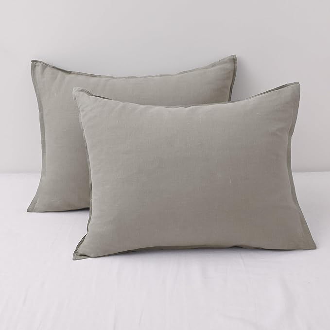 CHUFFED 100% French Linen Pillowcases Standard Size Set of 2 Linen Pillow Cases, Stone Washed Flax Pillow Shams with Zipper Closure - Breathable & Cooling for Hot Sleepers,20x26 Inches, Medium Grey